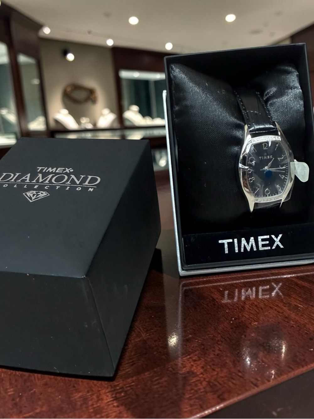 Timex Men's Black Leather Strap Watch - Timex Diamond Collection